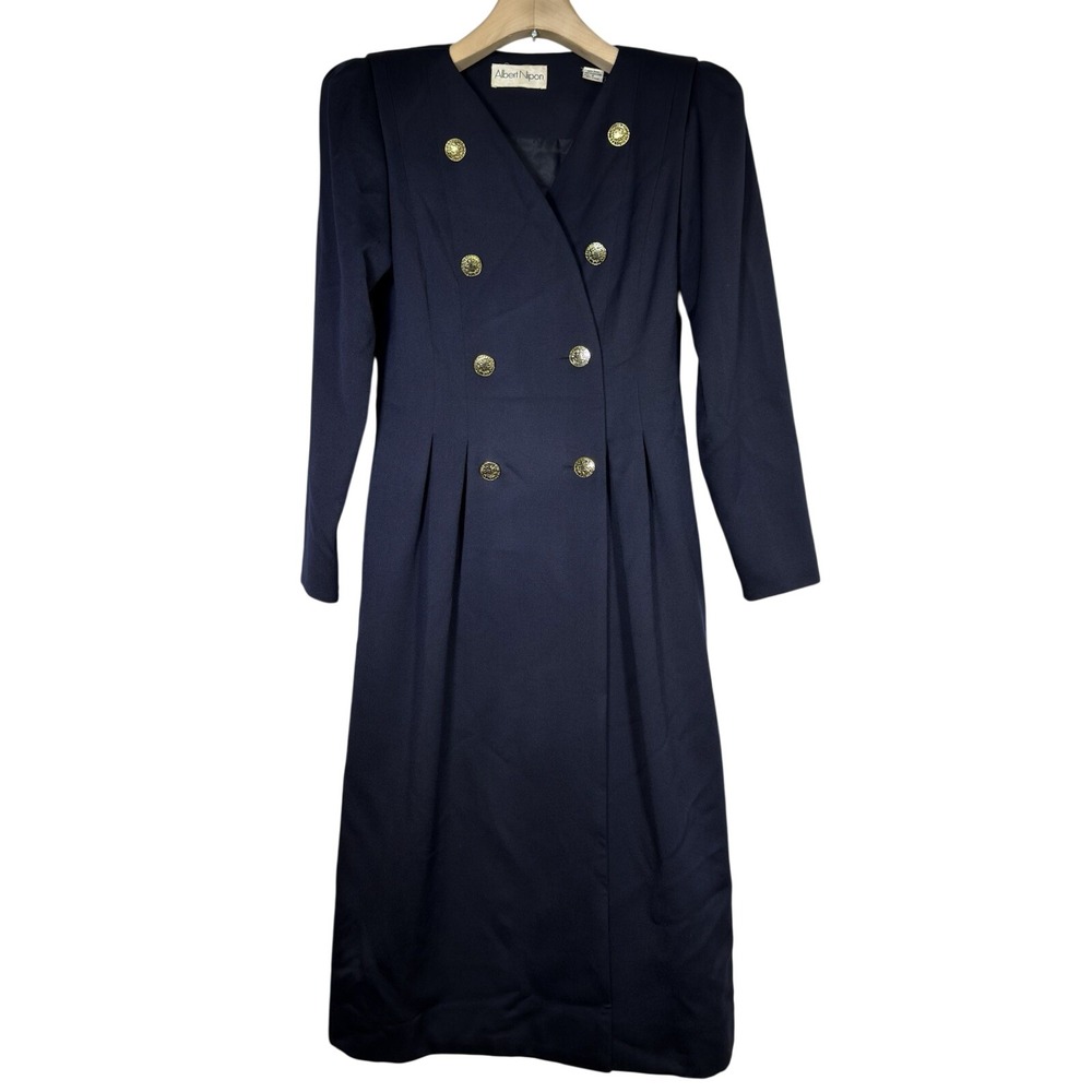 Vintage Albert Nipon Wool Executive Dress Size 4 Navy Double Breasted 80s Career